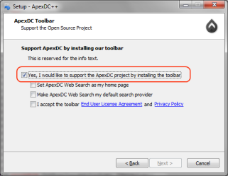 Choose not to install the Toolbar